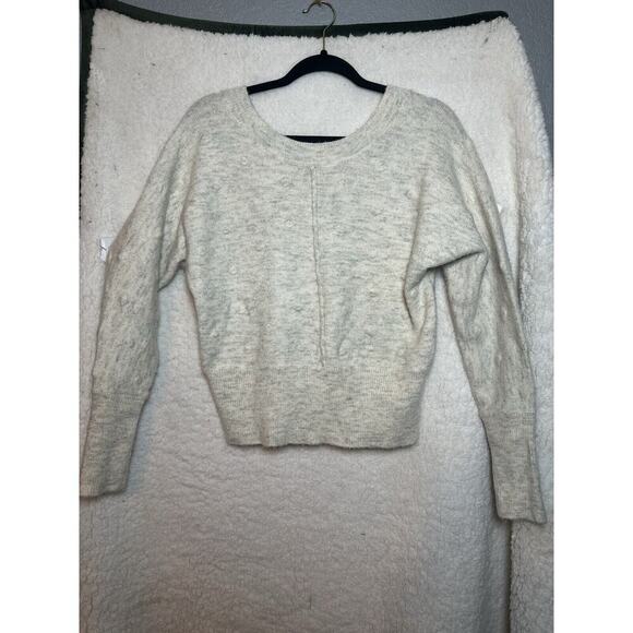 WILLIAM RAST Alpaca Bobble Sweater Women XS V-Back Heathered Ivory Dolman Sleeve - Picture 6 of 12